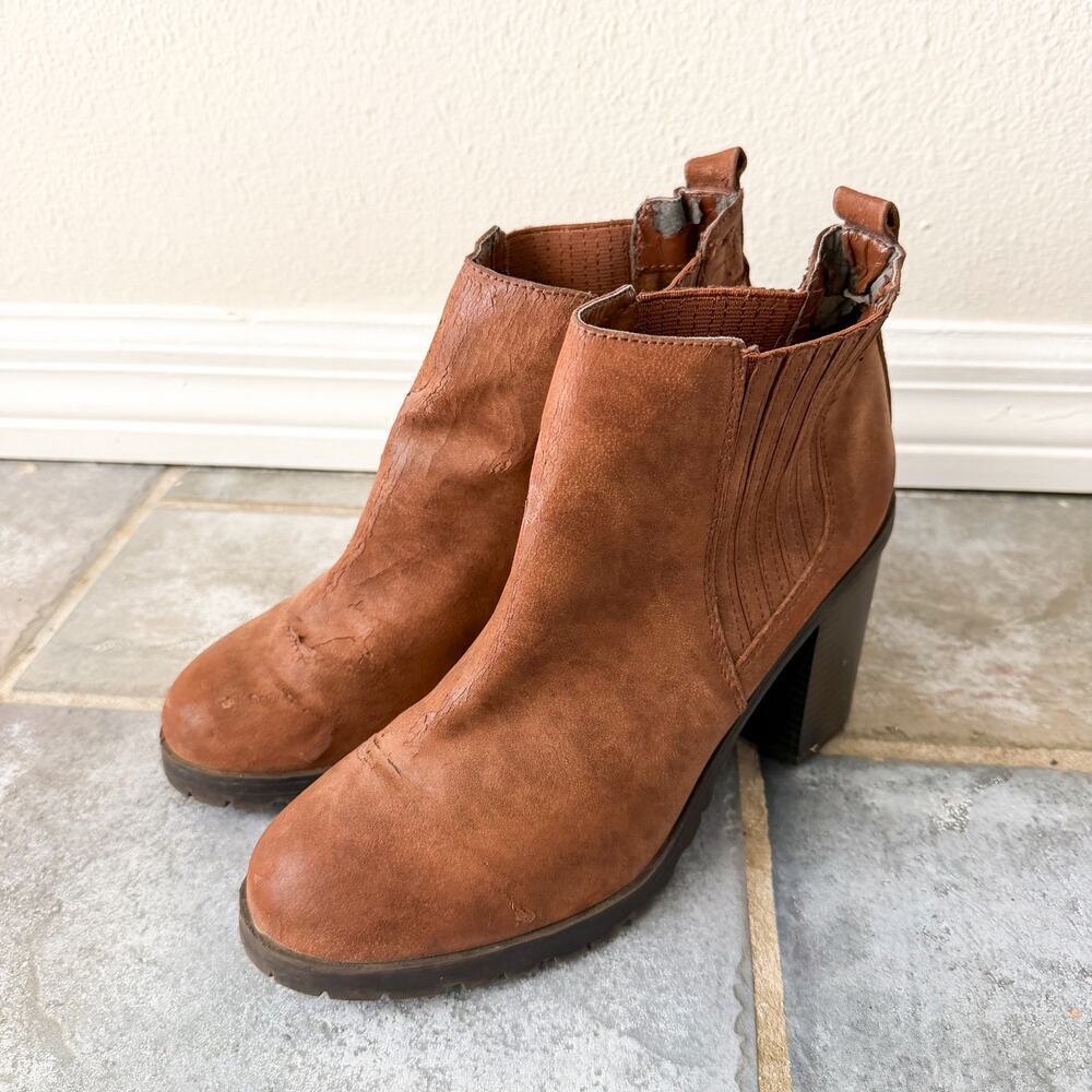Sam & Libby Brown Chelsea Ankle Boots Womens Chunky Heel Booties 9